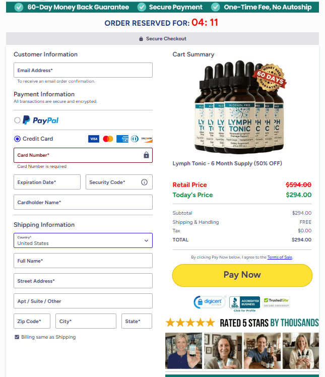 lymphtonic oder checkout form